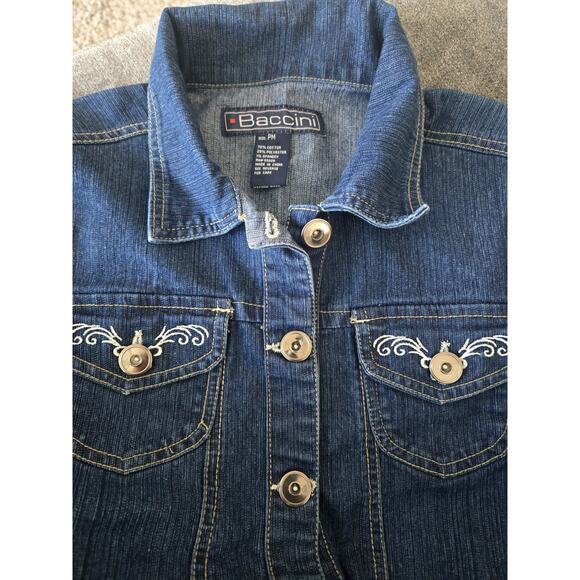 Vintage 90s Embroidered Country Cottage Medium Blue Denim Jacket Womens Sz PM - Picture 6 of 11